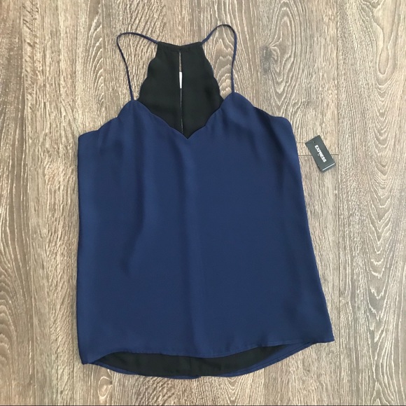Express Tops - Express Blue & Black Reversible Scallop Edge Tank
